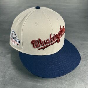Hat Club Washington Nationals New Era Cap 7 3/4 Stone Red Silver‎ Chrome Blue